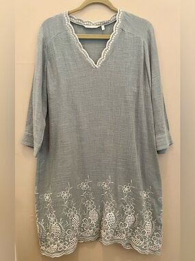 Soft Surroundings Pissarro Embroidered Gauze Dress Sage Green Sz PL